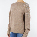 Maglia Tortora in lana ed alpaca con ricamo in pietre gioiello MT3841910723 054 SEVENTY 