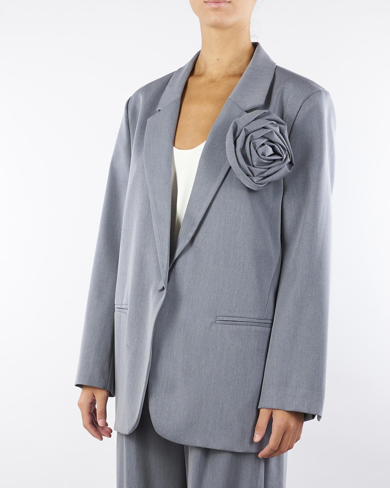 Blazer Grigio Oversized con Spilla a Rosa TF0372 38 VICOLO 