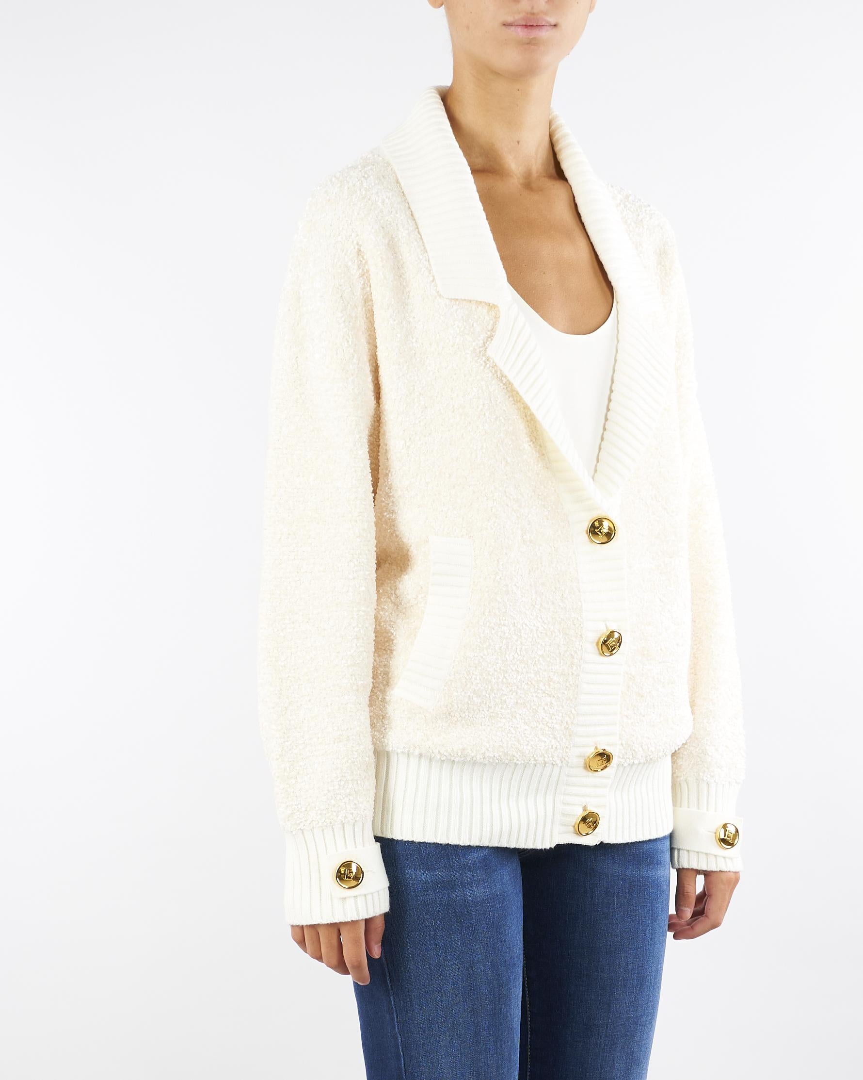 Cardigan Milk in ciniglia bouclé con bottoni gioiello MK44S57E2 DZ9 ELISABETTA FRANCHI 