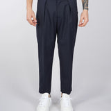 Pantalone Robin blu in fresco lana con doppia pences