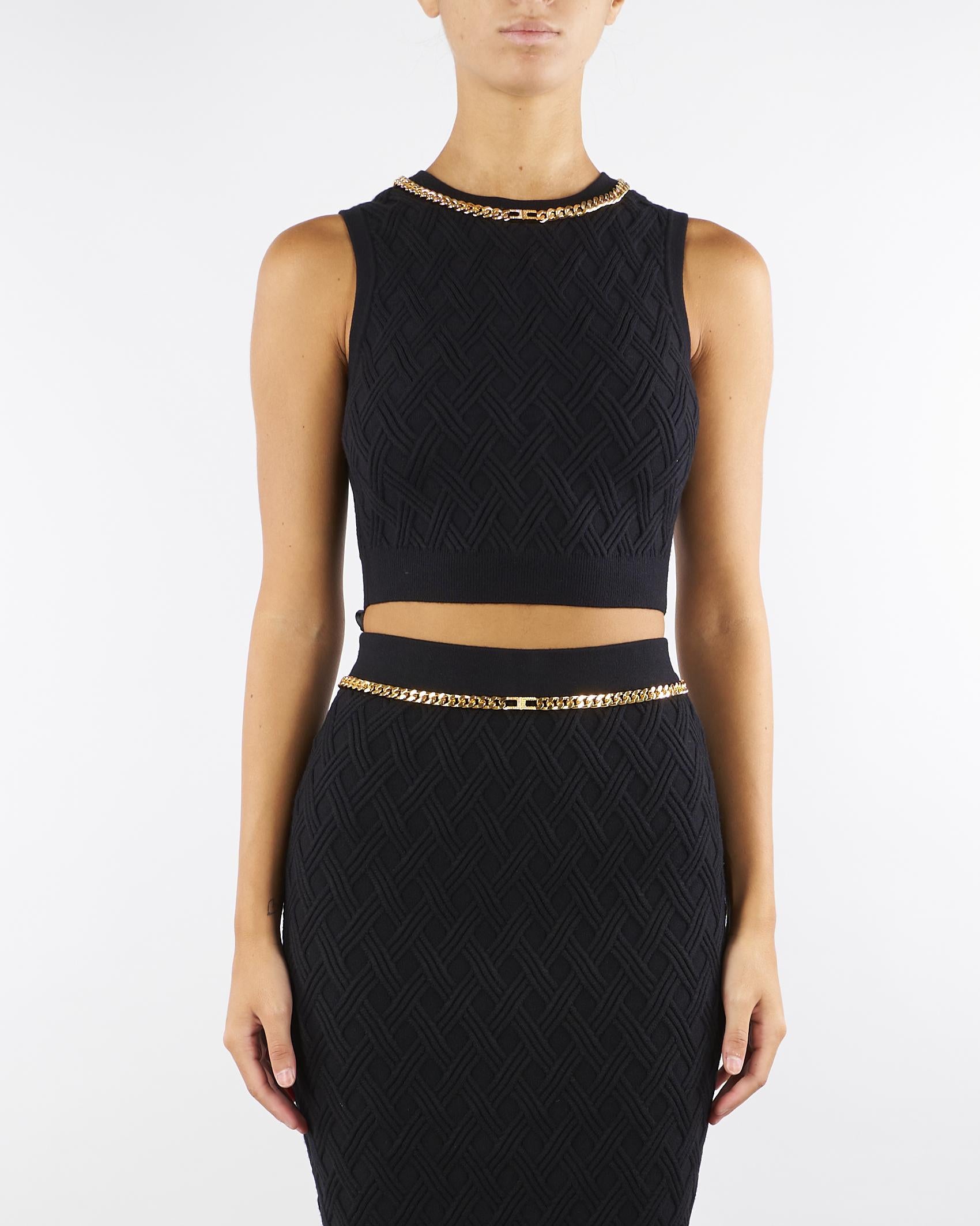 Top Nero in maglia a rombi con dettaglio gioiello TK60B56E2 110 ELISABETTA FRANCHI 