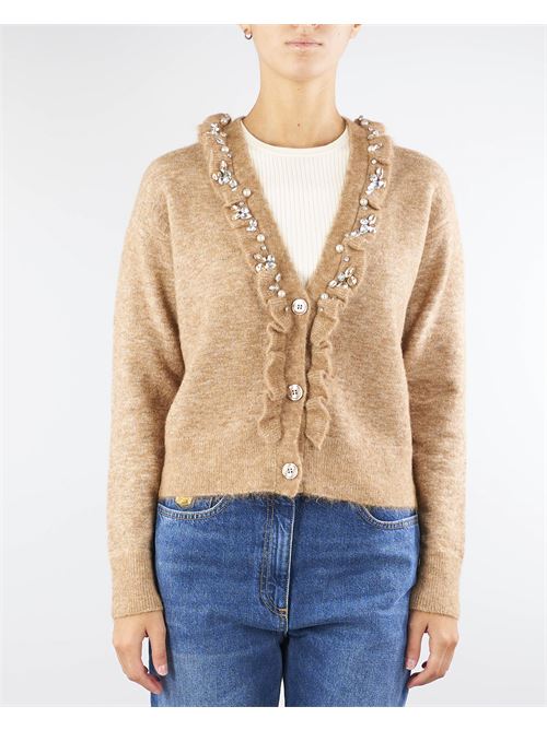 Alpaca cardigan with rouches and rhinestone Icona ICONA | Cardigan | QI5NT0406026