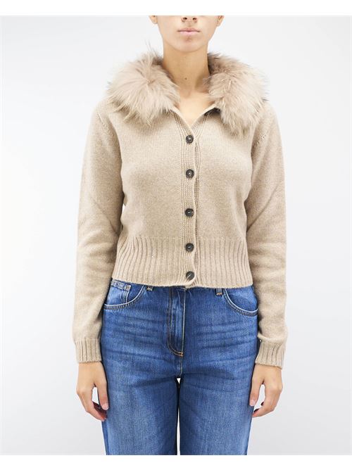 Pure wool and cashmere cardigan with real fur Vanise' VANISE' | Cardigan | V3351575